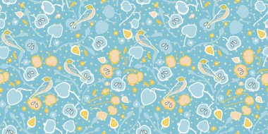 Çiçekli kuş deseni, elma ağacı..