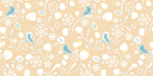 Motif d'oiseau vintage floral, pommier . — Image vectorielle