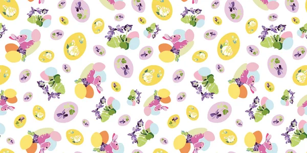 Coloré élégant motif floral lapin de Pâques . — Image vectorielle