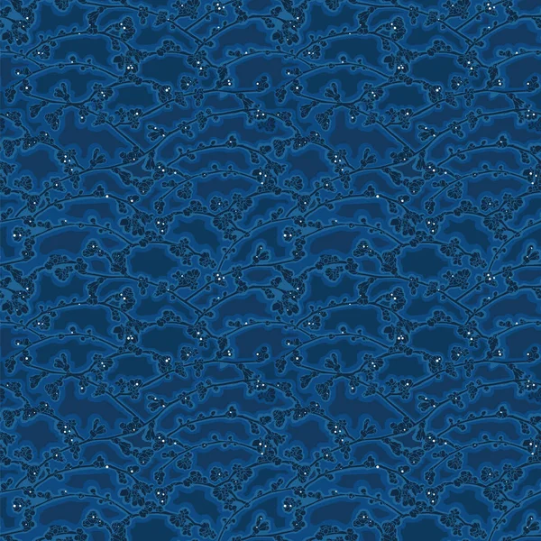 Elegante blaue Kirschblüten Botanik Muster. — Stockvektor