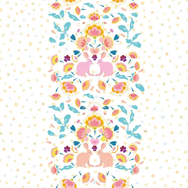 Vecteur art populaire boho pastel Pâques lapin frontière . — Image vectorielle