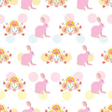 Vector folk sanatı pastel nokta Paskalya tavşanı deseni.