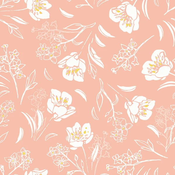 Botánica polvorienta rosa dibujado a mano patrón de repetición buttercup . — Vector de stock