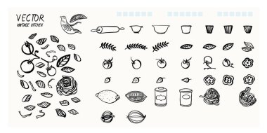 Elle çizilmiş klasik mutfak yemekleri çizimi