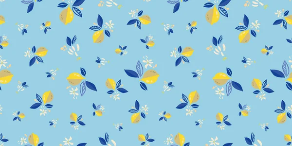 Květinové středomořské moderní letní citron opakující vzor. — Stockový vektor