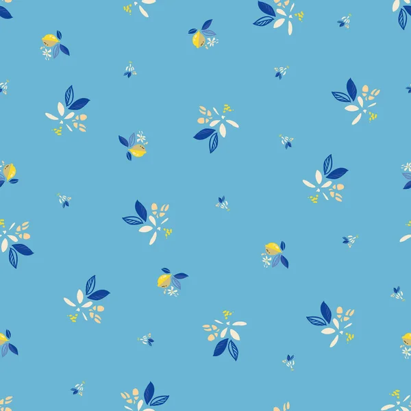 Ditsy bleu floral été citron motif répétitif . — Image vectorielle