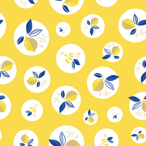 Agrumi grafico mediterraneo floreale motivo a pois limone . — Vettoriale Stock