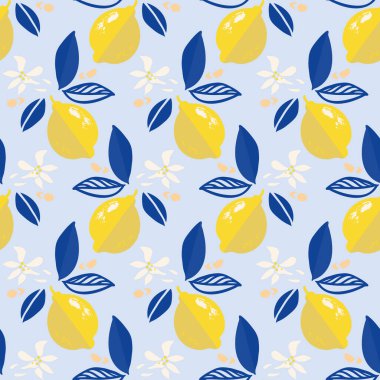 Geometrik limon desenli Akdeniz modern yaz turunçgilleri tasarımı tekrarlıyor.