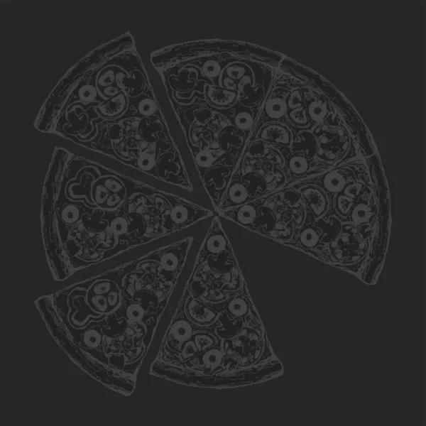Årgangstegning, pizza, bord, økologiske ingredienser. Håndtegnet pizzaillustrasjon. Flott til meny, plakat eller etikett . – stockfoto