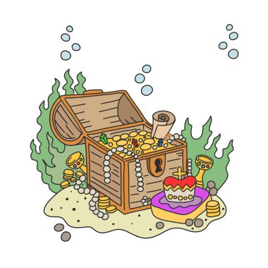 Beyaz arka planda hazine sandığının vektör çizimi.