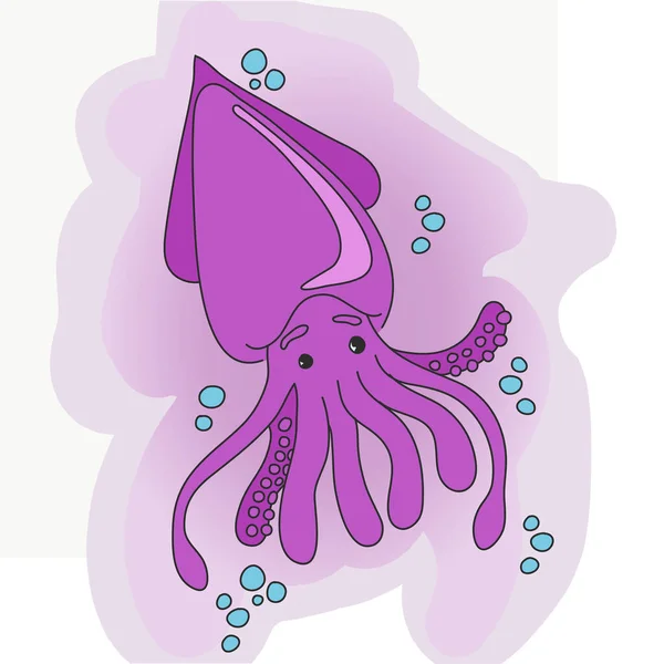 Cartoon cute squid z Bowtie, wektor maskotka charakter. Izolowane. — Wektor stockowy