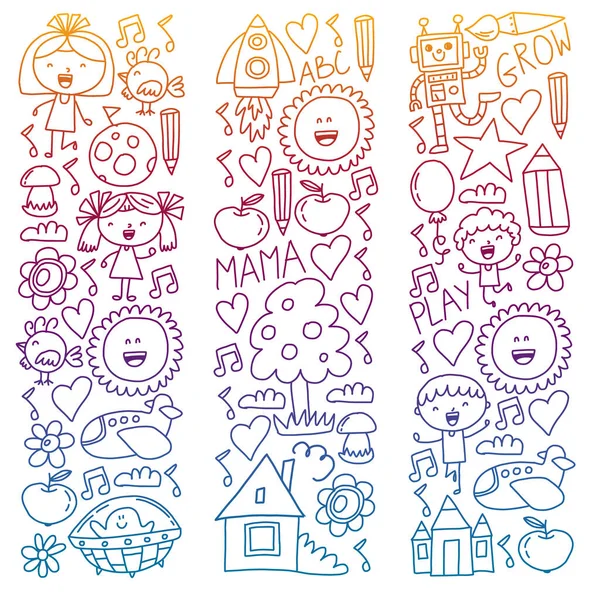 Vektor-Set von Schulsymbolen im Doodle-Stil. gemalt, bunt, Bilder auf weißem Hintergrund. — Stockvektor