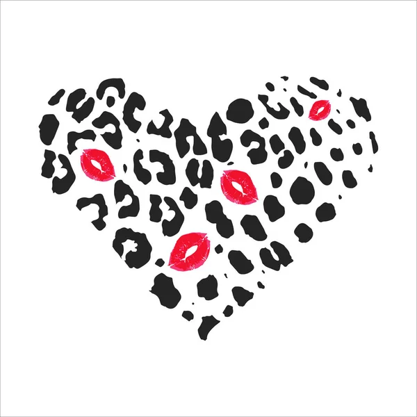 Seamless animal pattern for textile design Vector illustration in heart form with Lips Kiss. — ストックベクタ