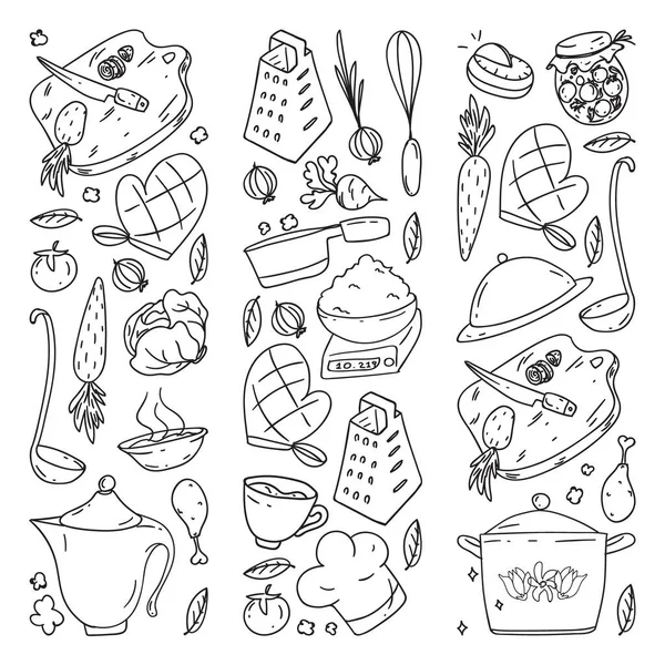 Patrón monocromático con iconos gastronómicos, cocina vectorial y café de comida rápida fondo brillante para menú, recibos . — Archivo Imágenes Vectoriales