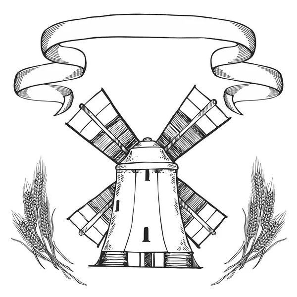 Логотип Мельницы Векторная Иллюстрация Эмблема Пекарни Белом Фоне — стоковый вектор