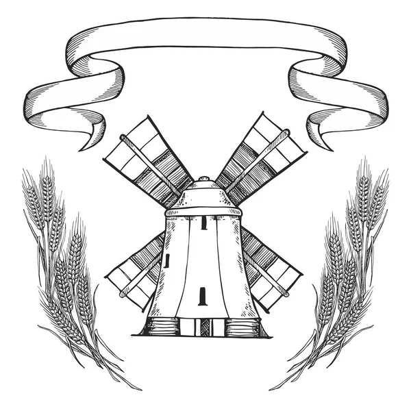 Логотип Мельницы Векторная Иллюстрация Эмблема Пекарни Белом Фоне — стоковый вектор