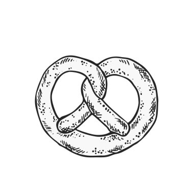 İzole edilmiş arkaplanda siyah beyaz simit tuzlu hamur işi illüstrasyonunun vektör çizimi