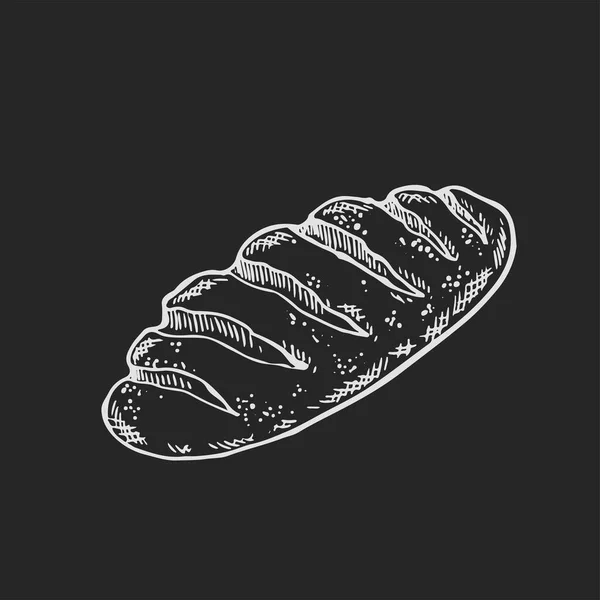 Багетний хліб векторний малюнок на чорному тлі. Ескіз хлібобулочних виробів. Ілюстрація старовинної їжі для магазину, етикетки хлібного будинку, меню або дизайну упаковки . — стоковий вектор