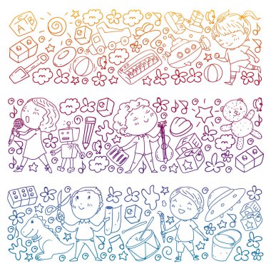 Çocukluk teması üzerine el stili ile boyanmış. Çocuk tasarımı için vektör illüstrasyonu.