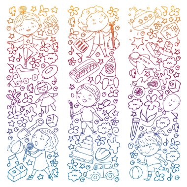 Çocukluk teması üzerine el stili ile boyanmış. Çocuk tasarımı için vektör illüstrasyonu.