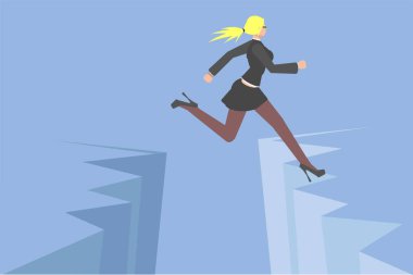 Vektör çizimi. İş probleminden kaçının. Engelli kriz risk kavramının üstesinden gelin. İş kadını yer yarığının üzerinden atladı. Yaratıcı insanlar koleksiyonu.