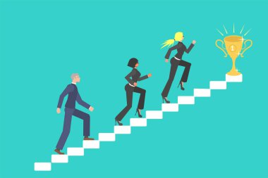 Vektör çizimi. İş rekabeti kadın ve erkek koşuyor