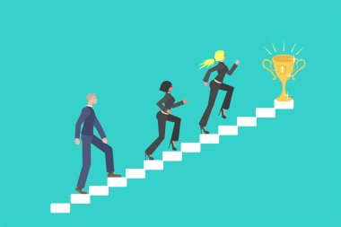 Vektör çizimi. İş rekabeti kadın ve erkek koşuyor