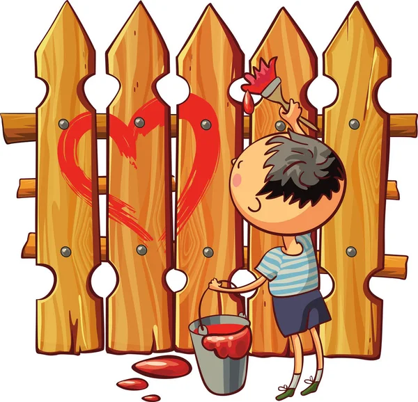 Boy is painting red heart — Stock Vector