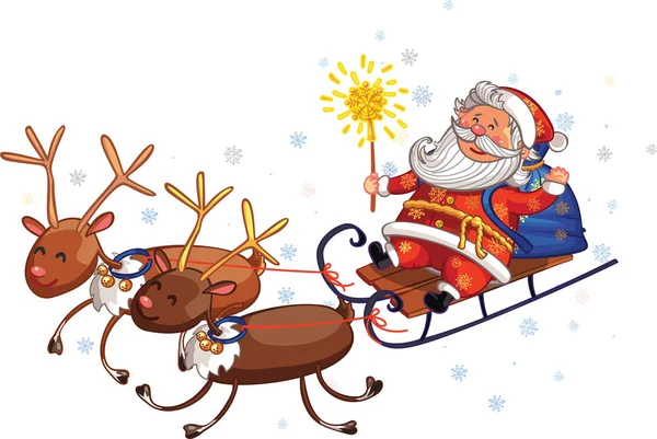 Santa Claus paardrijden herten — Stockvector