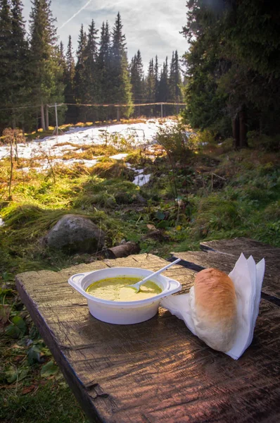 Chicken soup in the forrest — Stock Photo, Image