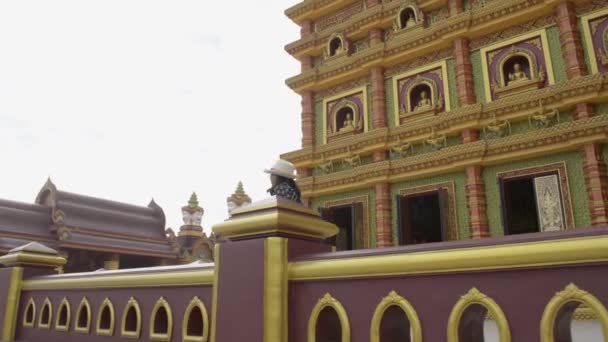 Turista Mujer Asiática Caminando Admirar Para Ver Magnífica Pagoda Templo — Vídeos de Stock