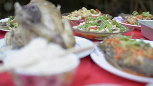 中国农历新年期间为祭祀祖先神灵准备的食物 — 图库视频影像