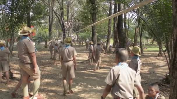 Phuket Únor Skupina Skautů Základní Škole Provozuje Terénní Aktivity Veřejném — Stock video