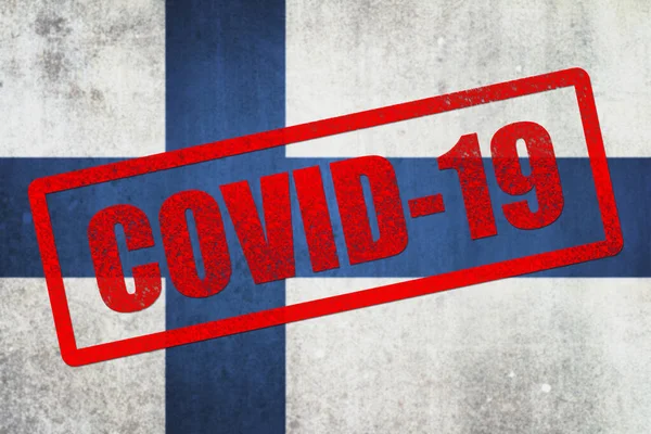 Drapeau National Finlande Avec Timbre Covid Dessus Effet Grunge — Photo