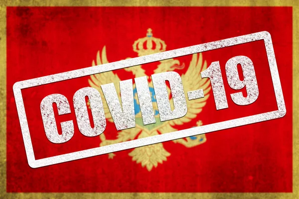 Flaga Narodowa Czarnogóry Znaczkiem Covid Efekt Grungowania — Zdjęcie stockowe