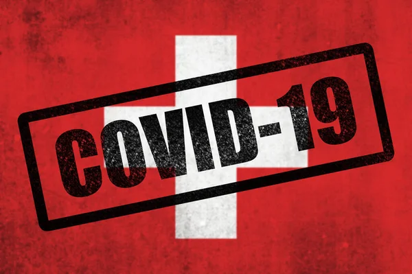 Nationalflagge Der Schweiz Mit Covid Stempel Darüber Grungy Effekt — Stockfoto