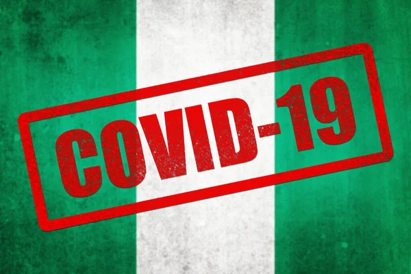 Flaga Nigerii Pieczęcią Covid Efekt Grungowania — Zdjęcie stockowe