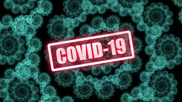 Coronavirus epidemic, words COVID-19 and stay home on fractal illustration that looks like corona virus. Novel coronavirus outbreak in China. COVID-19 infection concept.