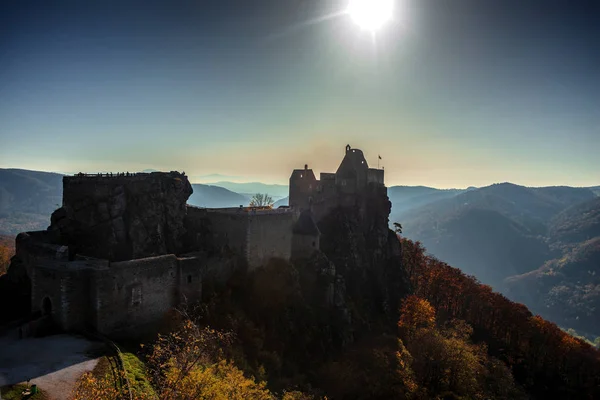 Breathtaking Autumn View Aggstein Castle High Famous Wachau Valley Austria — Stock Photo, Image