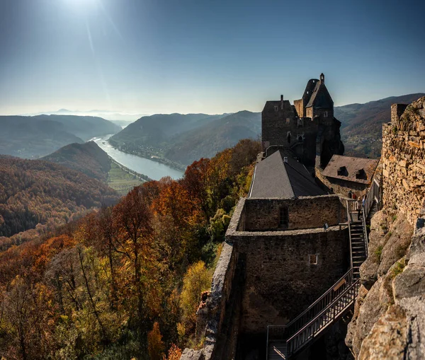 Breathtaking Autumn View Aggstein Castle High Famous Wachau Valley Austria — Stock Photo, Image