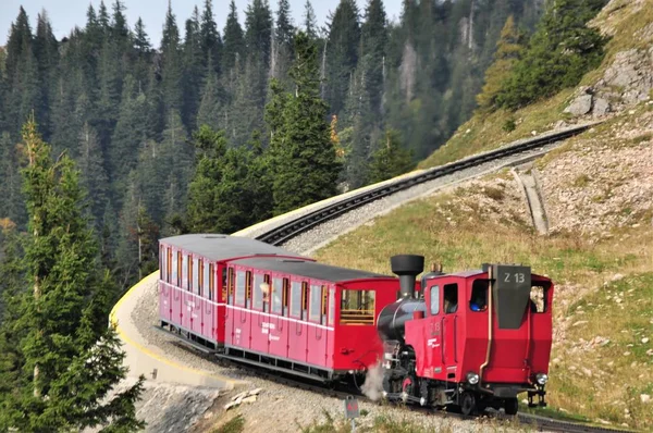 Treno Ferroviario Schafberg Una Ferrovia Cremagliera Alta Austria Salisburgo Treno — Foto Stock