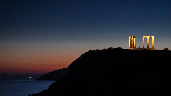 Закат Над Храмом Посейдона Мысе Сунио Греция — стоковое фото