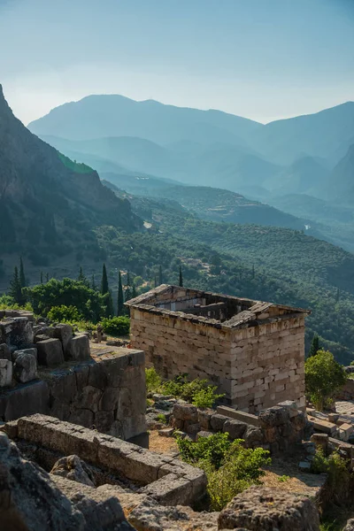 Parnassus Dağı Ndaki Delphi Arkeolojik Alanındaki Apollo Tapınağı Delphi Apollo — Stok fotoğraf