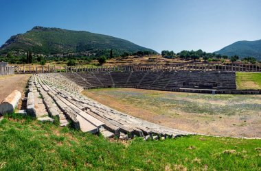 Yunanistan 'ın Antik Messini kentindeki Antik Yunan Stadyumu manzarası