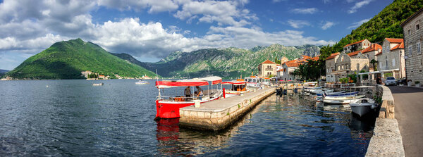 Morning Harbor View in the Beautiful Village of Perast located at Kotor Bay, Montenegro