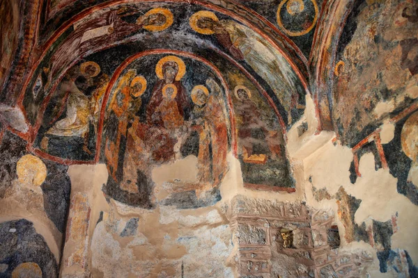 Uvnitř Pohled Kostel Hagia Sophia Středověku Byzantské Hradní Město Mystras — Stock fotografie