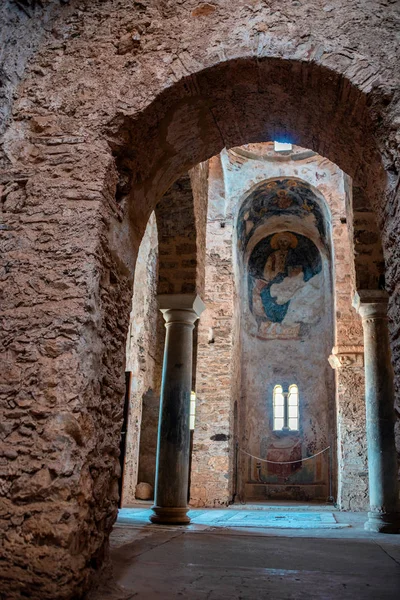 Vista Interior Iglesia Santa Sofía Castletown Medieval Bizantino Mystras Cerca — Foto de Stock