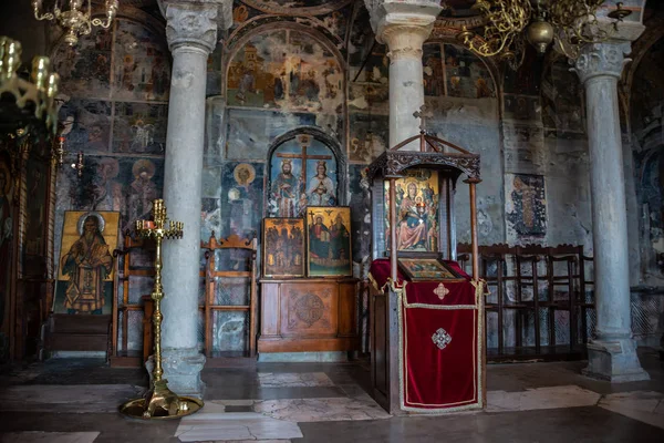 Vista Interior Mosteiro Moni Perivleptos Castletown Medieval Bizantina Mystras Perto — Fotografia de Stock