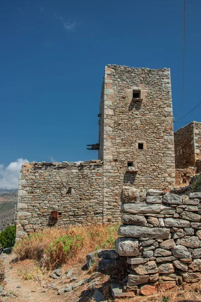 Vecchie Case Torre Abbandonate Nella Penisola Vathia Mani Laconia Peloponneso — Foto Stock