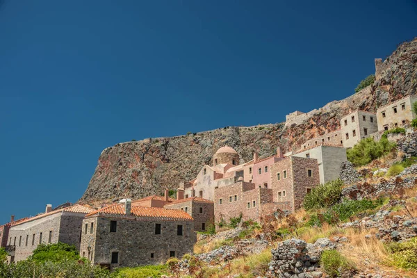 View Fortress Walls Monemvasia Medieval Town Located Lakonia Greece Medieval — 스톡 사진